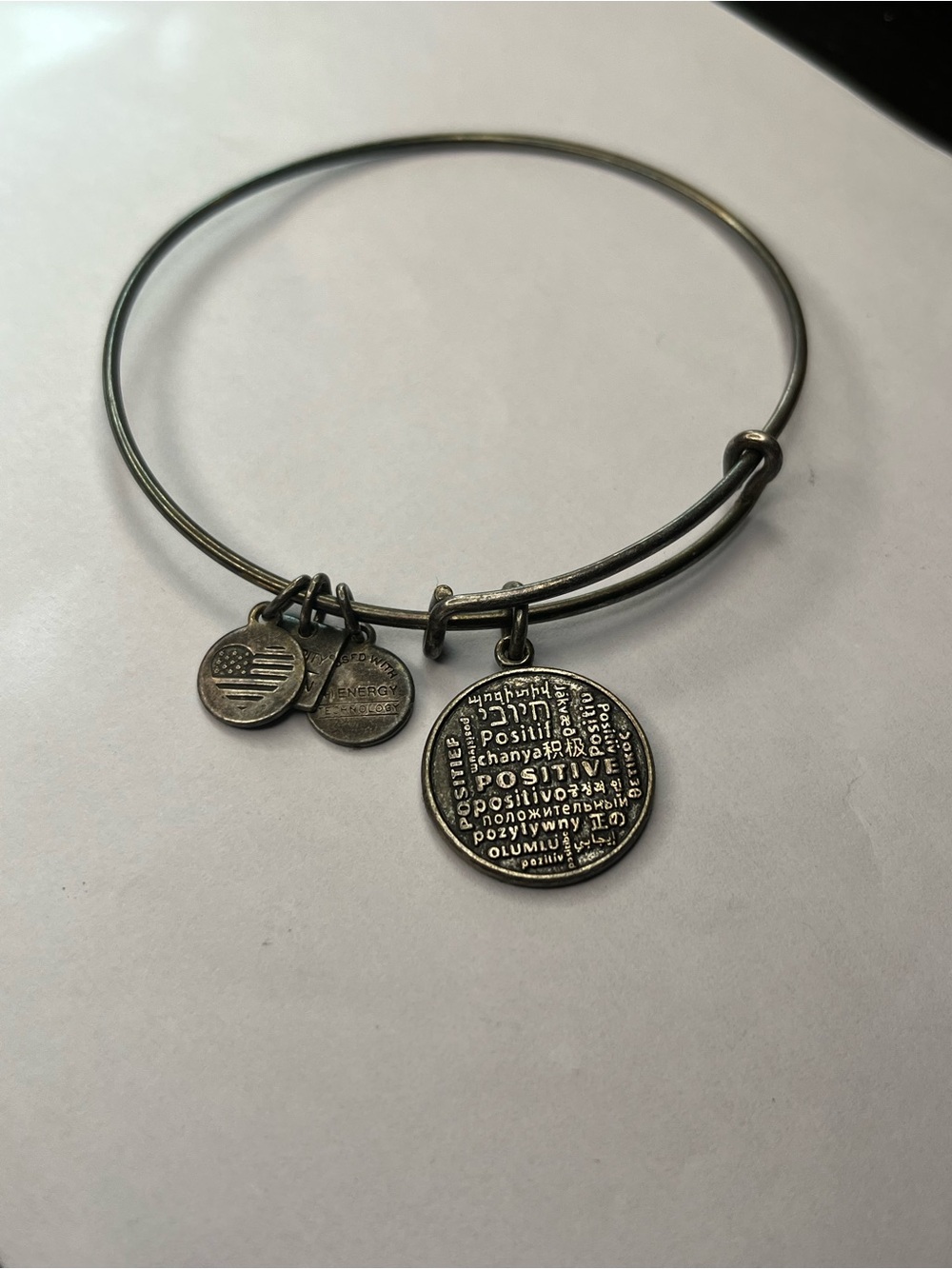 Alex and Ani Positive Message Silver-Tone Expandable Charm Bangle Bracelet
